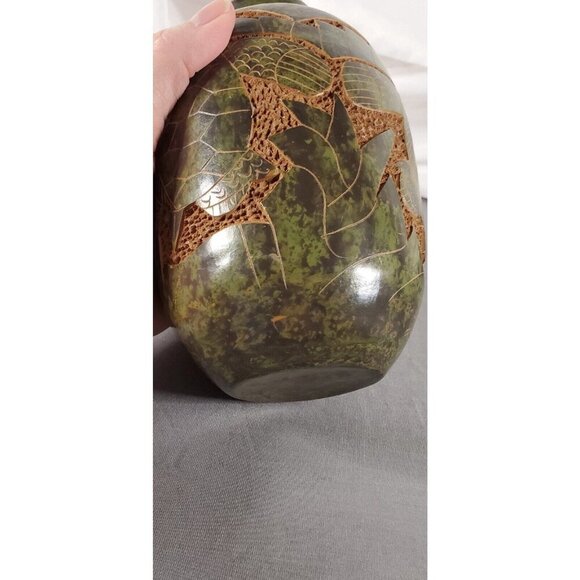Nicaraguan Sgraffito Pottery Vase Hand Carved Etched Signed Green Sea Turtle 7" - Picture 10 of 12